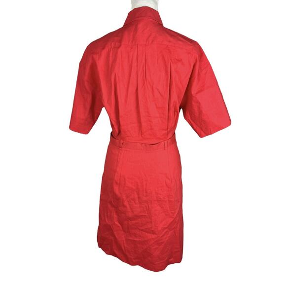 Theory Belted Shirt Dress in Stretch Linen Poppy Short Sleeve Size 4 NEW - Picture 6 of 14